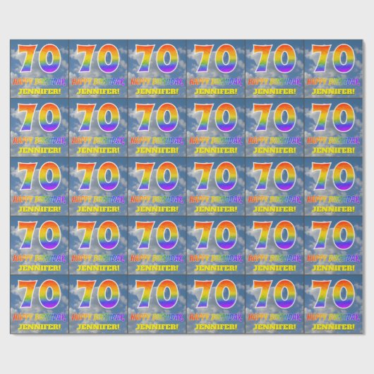 Papier Cadeau Rainbow Look "70" & "HAPPY BANTHDAY", Nuages, Sky (Plat)