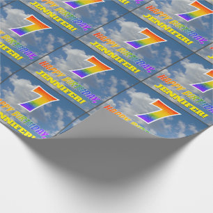 Papier Cadeau Rainbow Look "7" & "HEUREUX ANNIVERSAIRE", Nuages,
