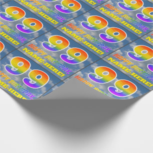 Papier Cadeau Rainbow Look "99" & "HAPPY BANTHDAY", Nuages, Sky