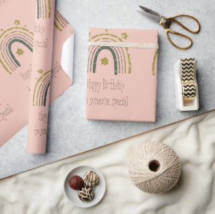 Papier Cadeau Rainbow Pink Gold Joyeux anniversaire Quelqu'un sp