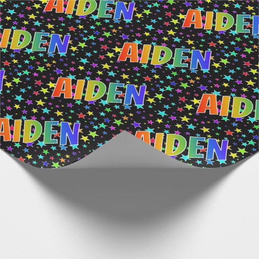Papier Cadeau Rainbow Prénom "AIDEN" + Stars (Coin)