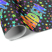 Papier Cadeau Rainbow Prénom "AIDEN" + Stars (Coin rond)
