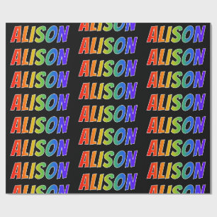 Papier Cadeau Rainbow Prénom "ALISON"; Amusant et coloré