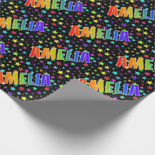 Papier Cadeau Rainbow Prénom "AMELIA" + Stars