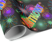 Papier Cadeau Rainbow Prénom "ANTHONY" + Fireworks (Coin rond)