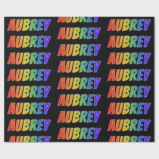 Papier Cadeau Rainbow Prénom "AUBREY"; Amusant et coloré (Plat)