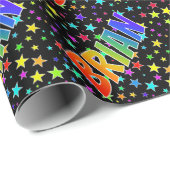 Papier Cadeau Rainbow Prénom "BRIAN" + Stars (Coin rond)