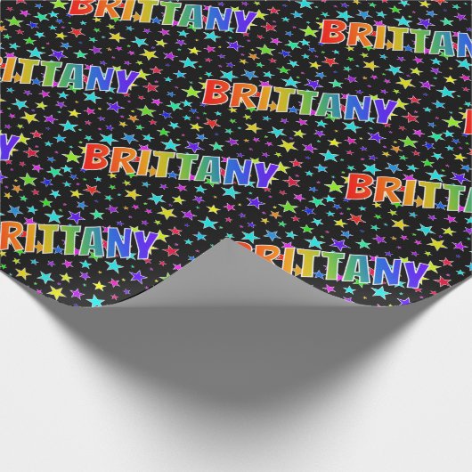 Papier Cadeau Rainbow Prénom "BRITTANY" + Stars (Coin)