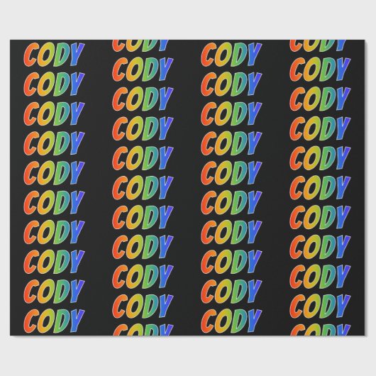 Papier Cadeau Rainbow Prénom "CODY"; Amusant et coloré (Plat)