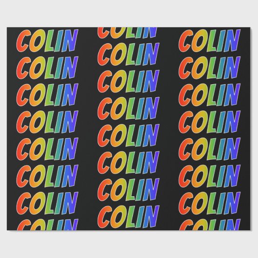 Papier Cadeau Rainbow Prénom "COLIN"; Amusant et coloré (Plat)