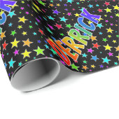 Papier Cadeau Rainbow Prénom "DERRICK" + Stars (Coin rond)