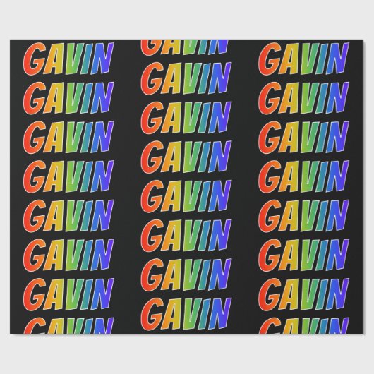 Papier Cadeau Rainbow Prénom "GAVIN"; Amusant et coloré (Plat)