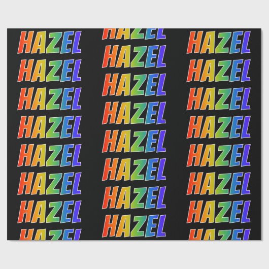 Papier Cadeau Rainbow prénom "HAZEL"; Amusant et coloré (Plat)