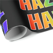 Papier Cadeau Rainbow prénom "HAZEL"; Amusant et coloré (Coin rond)