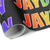Papier Cadeau Rainbow Prénom "JAYDEN"; Amusant et coloré (Coin rond)