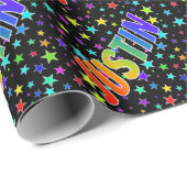 Papier Cadeau Rainbow Prénom "JUSTIN" + Stars (Coin rond)