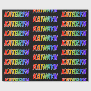 Papier Cadeau Rainbow Prénom "KATHRYN"; Amusant et coloré