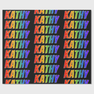 Papier Cadeau Rainbow Prénom "KATHY"; Amusant et coloré