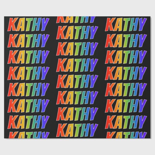 Papier Cadeau Rainbow Prénom "KATHY"; Amusant et coloré (Plat)