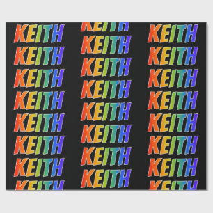 Papier Cadeau Rainbow prénom "KEITH"; amusant et coloré