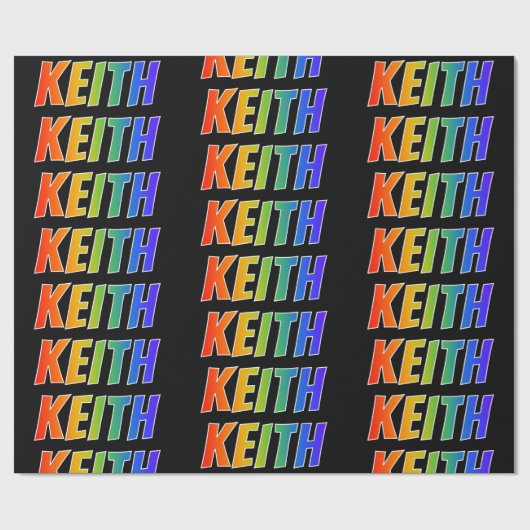 Papier Cadeau Rainbow prénom "KEITH"; amusant et coloré (Plat)