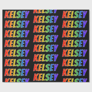 Papier Cadeau Rainbow Prénom "KELSEY"; Amusant et coloré