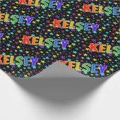 Papier Cadeau Rainbow Prénom "KELSEY" + Stars (Coin)