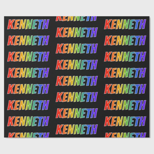 Papier Cadeau Rainbow Prénom "KENNETH"; Amusant et coloré (Plat)