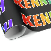 Papier Cadeau Rainbow Prénom "KENNETH"; Amusant et coloré (Coin rond)