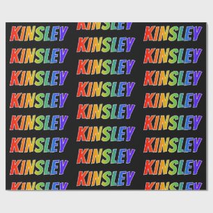 Papier Cadeau Rainbow Prénom "KINSLEY"; Amusant et coloré