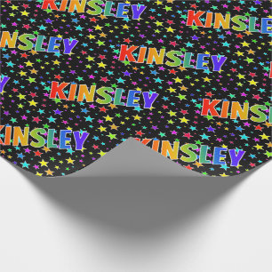 Papier Cadeau Rainbow Prénom "KINSLEY" + Stars