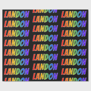 Papier Cadeau Rainbow prénom "LANDON"; Amusant et coloré