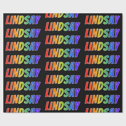 Papier Cadeau Rainbow Prénom "LINDSAY"; Amusant et coloré (Plat)