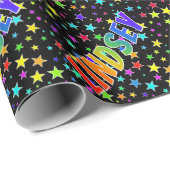 Papier Cadeau Rainbow Prénom "LINDSEY" + Stars (Coin rond)