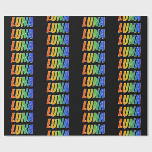Papier Cadeau Rainbow prénom "LUNA"; Amusant et coloré
