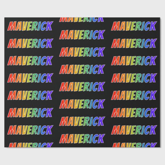 Papier Cadeau Rainbow Prénom "MAVERICK"; Amusant et coloré (Plat)