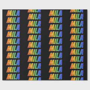 Papier Cadeau Rainbow Prénom "MILA"; Amusant et coloré