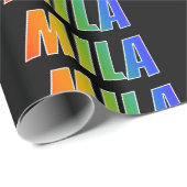 Papier Cadeau Rainbow Prénom "MILA"; Amusant et coloré (Coin rond)