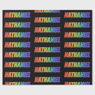 Papier Cadeau Rainbow Prénom "NATHANIEL"; Amusant et coloré