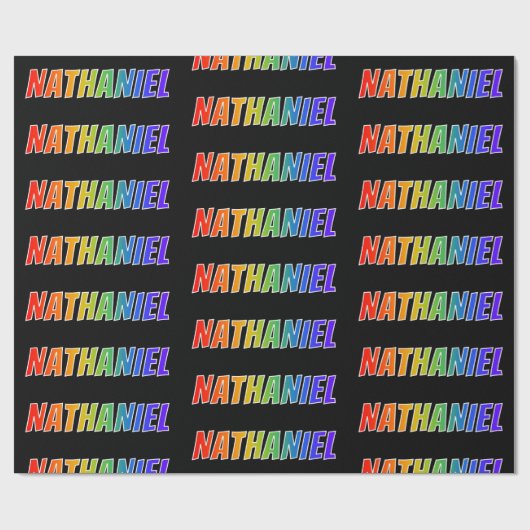 Papier Cadeau Rainbow Prénom "NATHANIEL"; Amusant et coloré (Plat)