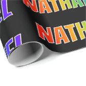 Papier Cadeau Rainbow Prénom "NATHANIEL"; Amusant et coloré (Coin rond)
