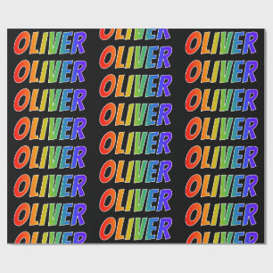 Papier Cadeau Rainbow Prénom "OLIVER"; Amusant et coloré