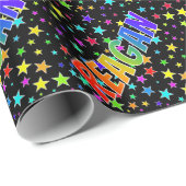 Papier Cadeau Rainbow Prénom "REAGAN" + Stars (Coin rond)