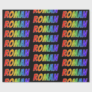 Papier Cadeau Rainbow Prénom "ROMAN"; Amusant et coloré