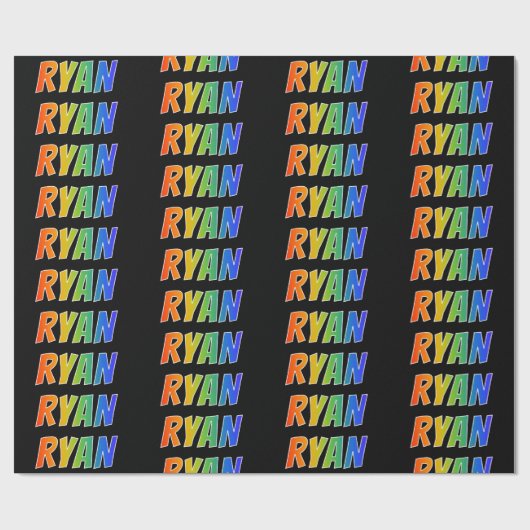 Papier Cadeau Rainbow Prénom "RYAN"; Amusant et coloré (Plat)
