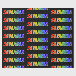 Papier Cadeau Rainbow Prénom "SAVANNAH"; Amusant et coloré