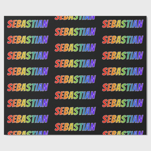 Papier Cadeau Rainbow Prénom "SEBASTIAN"; Amusant et coloré (Plat)