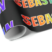 Papier Cadeau Rainbow Prénom "SEBASTIAN"; Amusant et coloré (Coin rond)