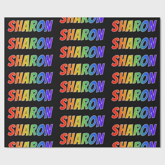 Papier Cadeau Rainbow Prénom "SHARON"; Amusant et coloré (Plat)