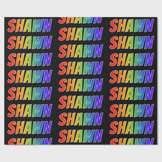 Papier Cadeau Rainbow Prénom "SHAWN"; Amusant et coloré (Plat)